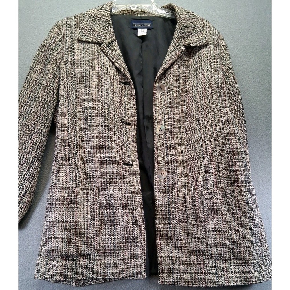 Herman Geist Silk Blazer Jacket Womens Size 10 Seashell Buttons Lined‎